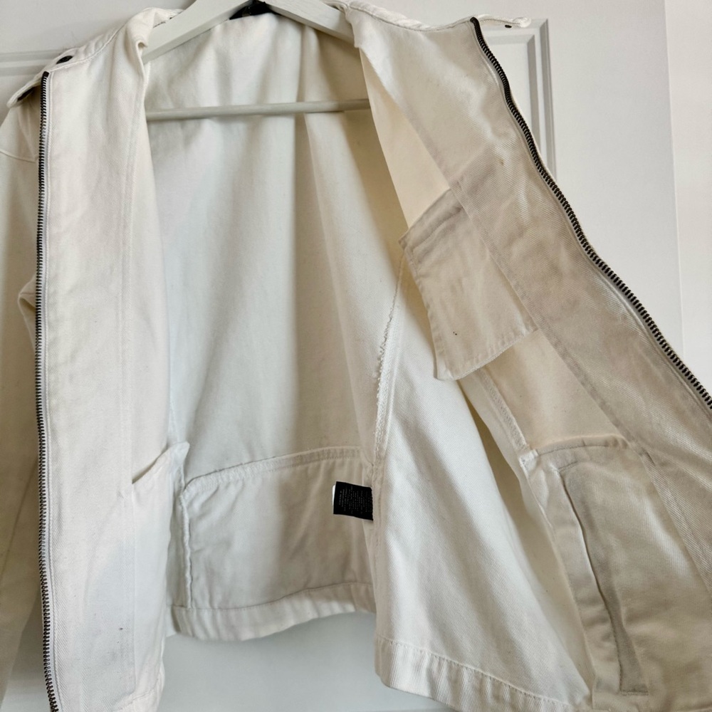 Lauren Ralph Lauren 100% Cotton White Moto Cafe Racer Jacket - Size M - Picture 6 of 10